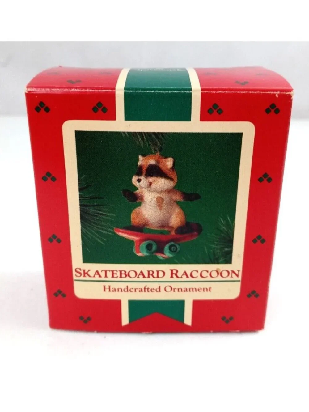 Vintage 1985 Hallmark Keepsake Ornament Flocked Fuzzy Skateboard Raccoon IOB